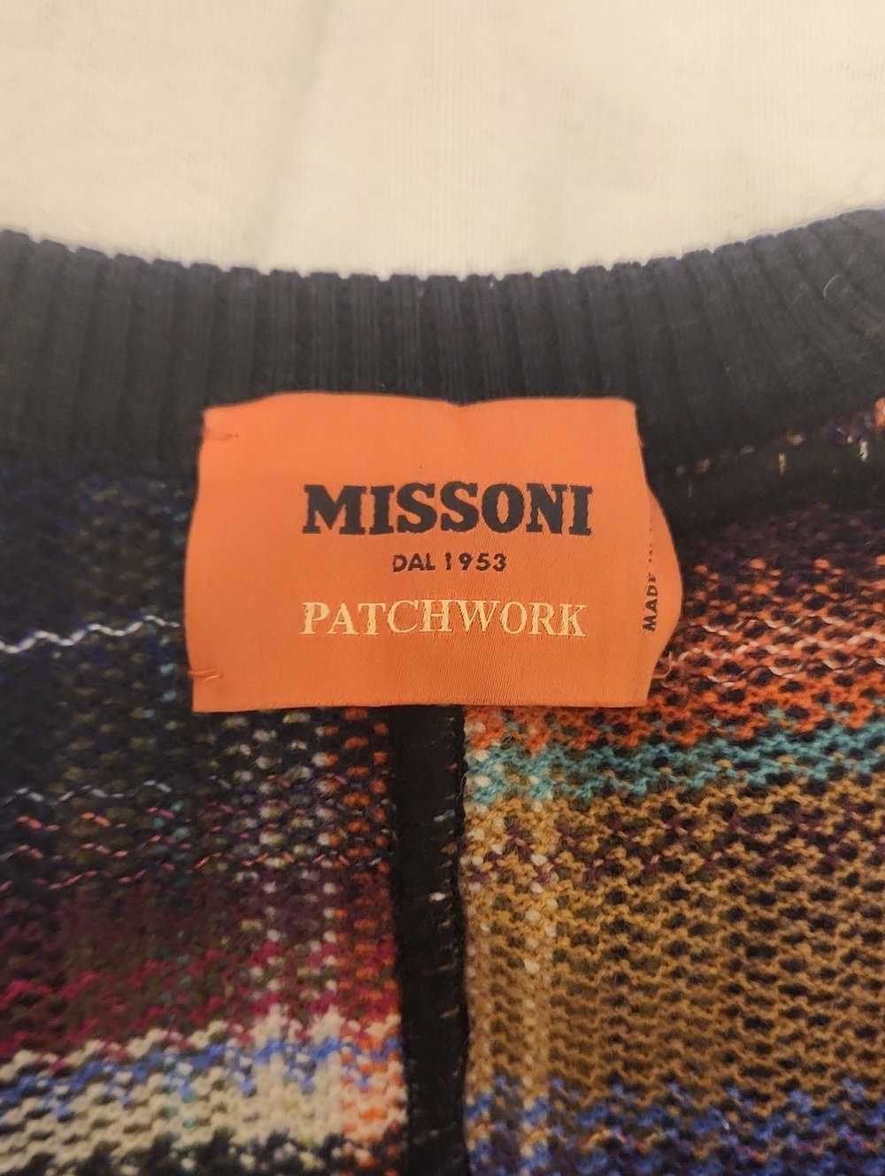 Missoni Multicolor Patchwork Crew Neck Sweater with Orange Label